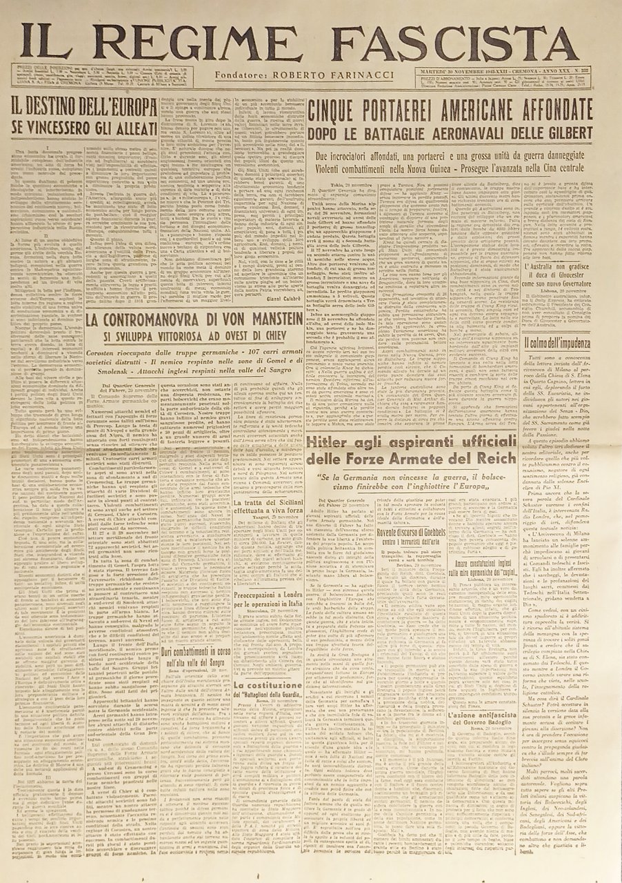 Quotidiano - Il Regime Fascista n. 232 - 1943 La …