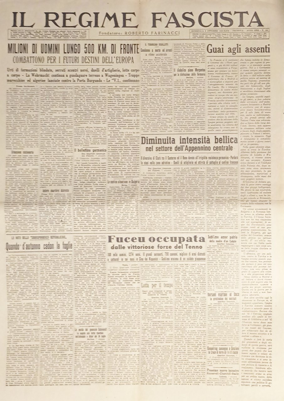 Quotidiano - Il Regime Fascista n. 241 - 1944 Milioni …