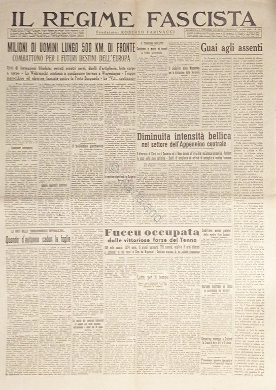 Quotidiano - Il Regime Fascista n. 241 - 1944 Milioni …