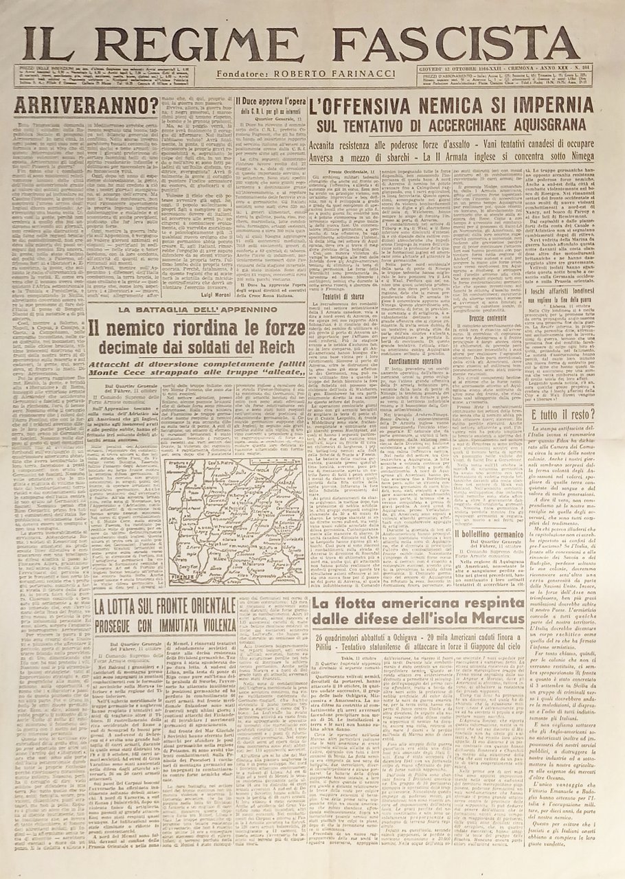 Quotidiano - Il Regime Fascista n. 244 - 1944 L'offensiva …