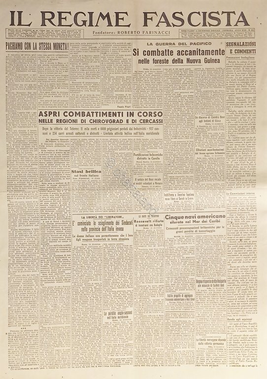 Quotidiano - Il Regime Fascista n. 245 - 1943 Aspri …