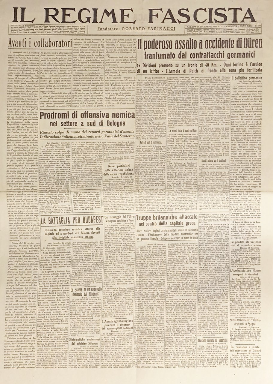 Quotidiano - Il Regime Fascista n. 300 - 1944 Assalto …