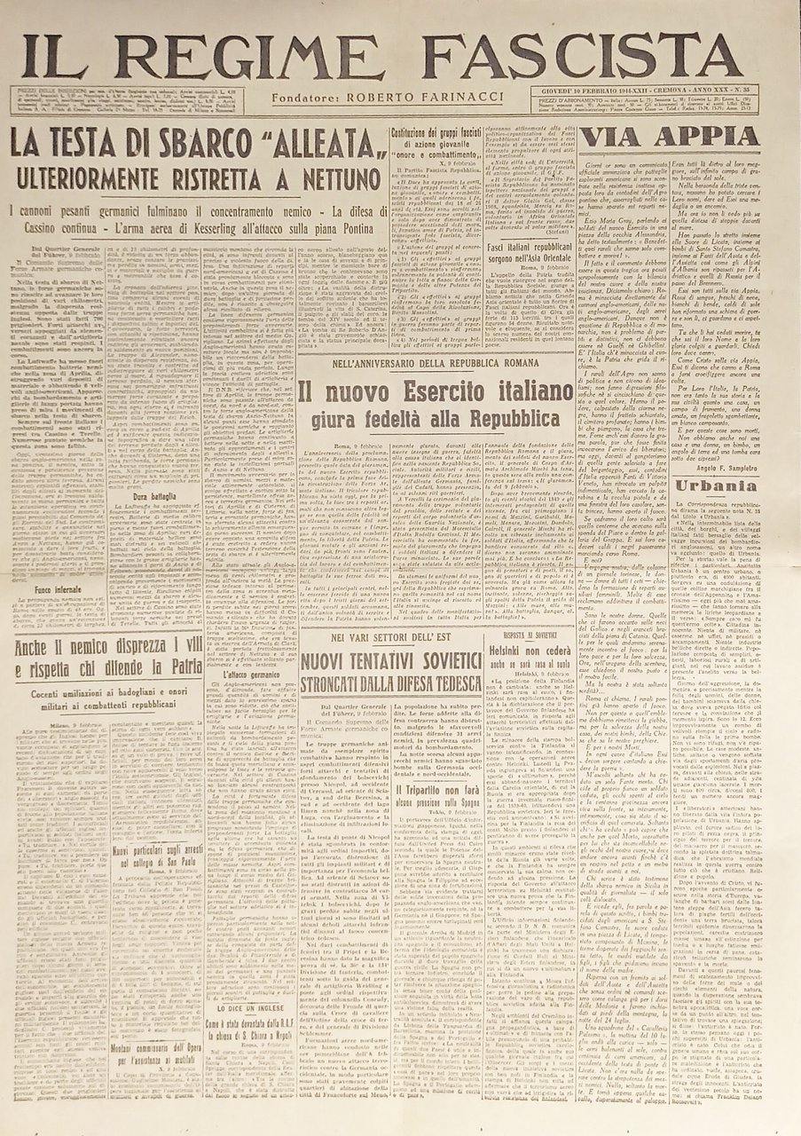 Quotidiano - Il Regime Fascista n. 35 - 1944 Il …