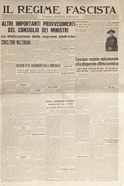 Quotidiano - Il Regime Fascista n. 39 - 1944 Cassino …