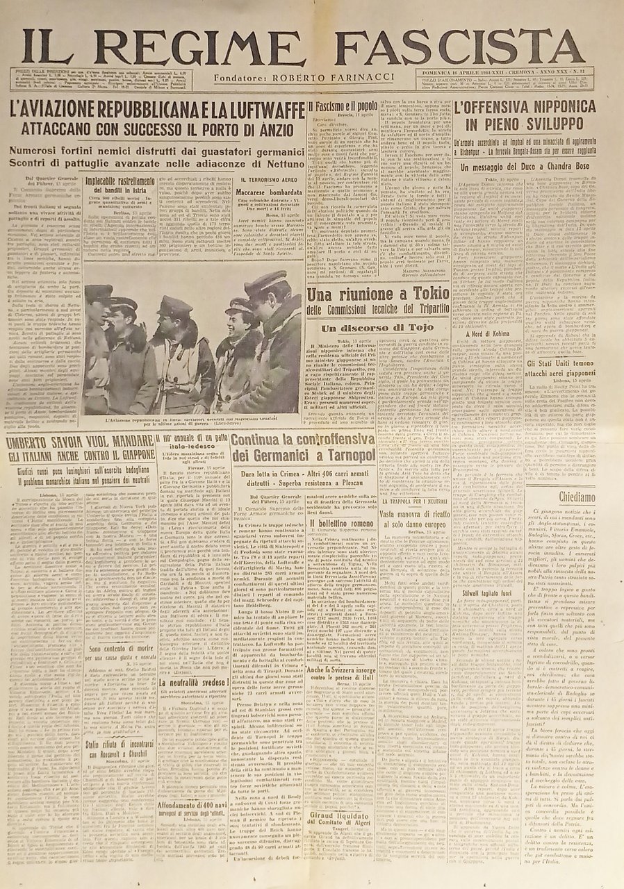 Quotidiano - Il Regime Fascista n. 91 - 1944 Una …