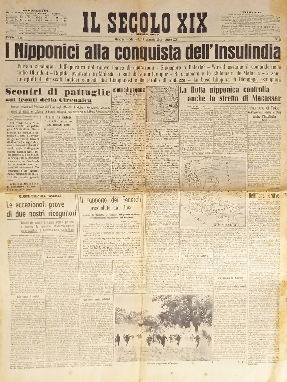 Quotidiano - Il Secolo XIX n. 13 - 1942 Nipponici … | Immagine principale