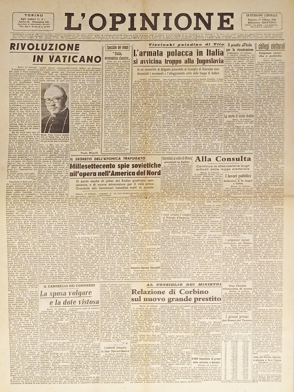 Quotidiano - L'Opinione n. 42 - 1946 Rivoluzione in Vaticano