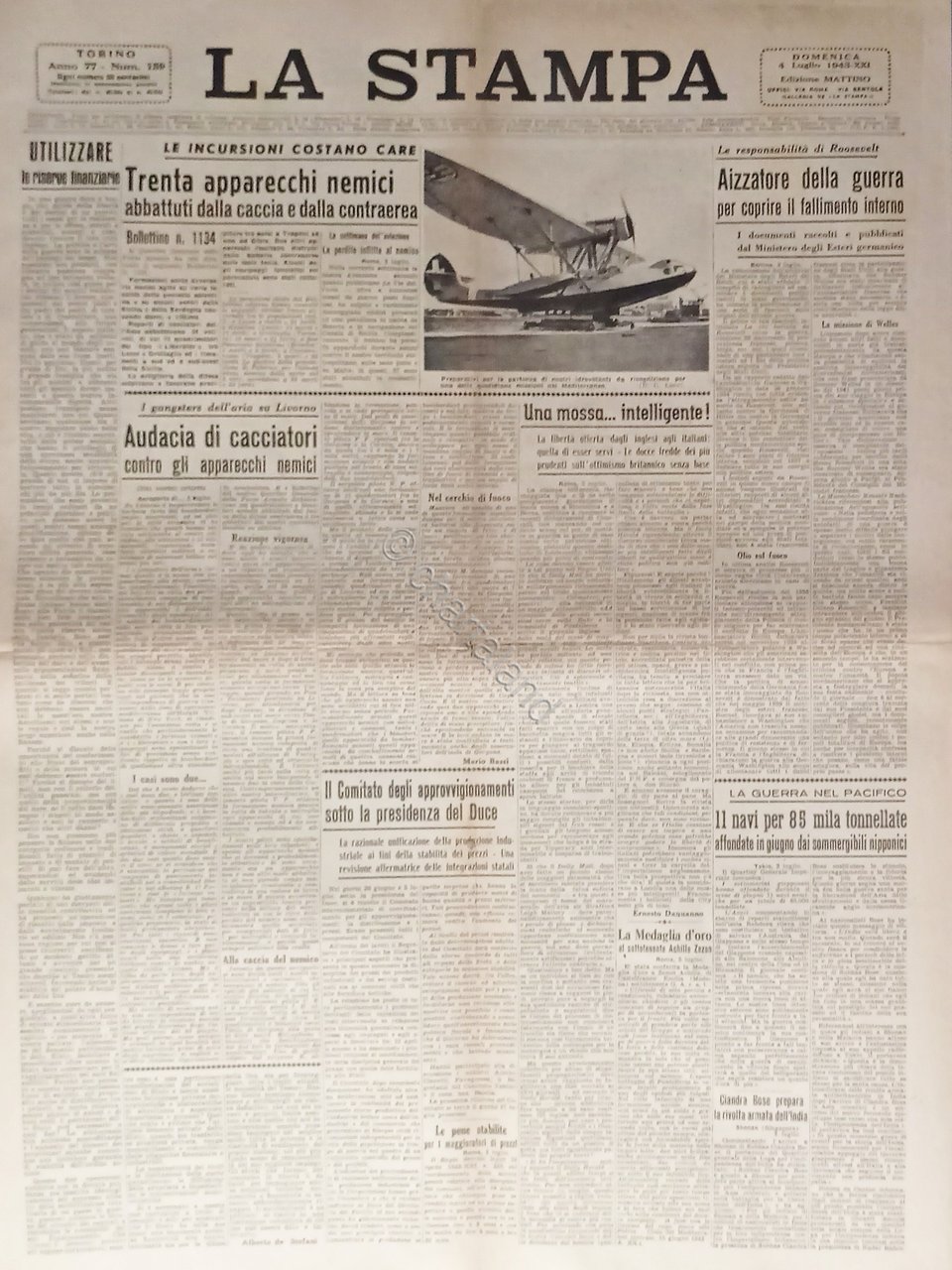 Quotidiano - La Stampa N. 159 - 1943 Trenta apparecchi … | Immagine principale