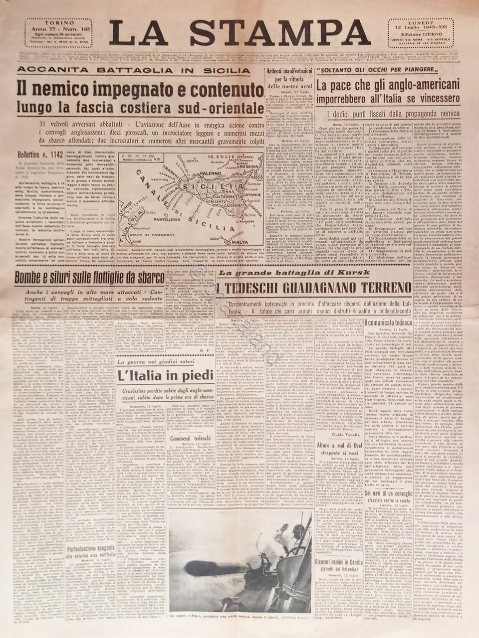 Quotidiano - La Stampa N. 165 - 1943 Accanita battaglia … | Immagine principale