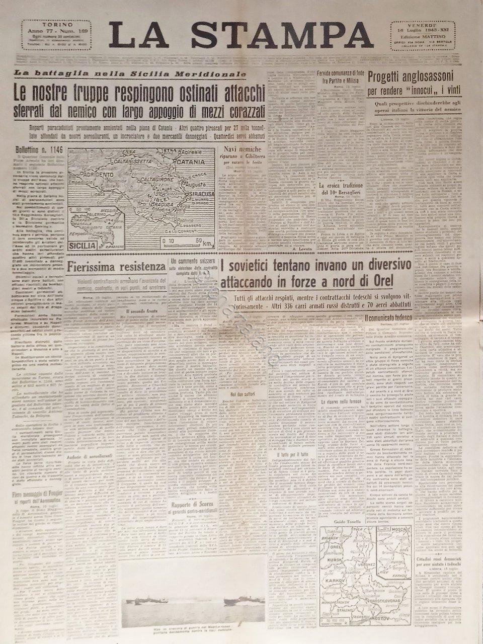 Quotidiano - La Stampa N. 169 - 1943 La battaglia … | Immagine principale