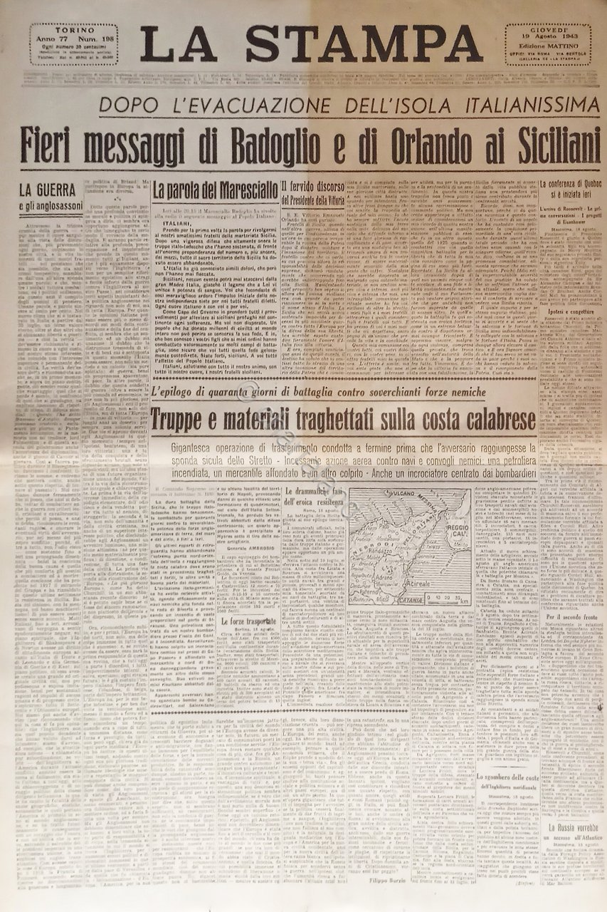 Quotidiano - La Stampa N. 198 - 1943 Messaggi di …