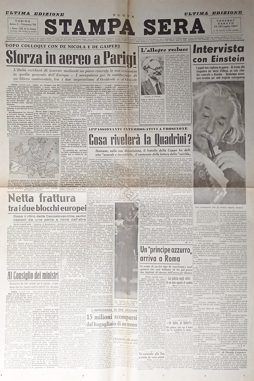Quotidiano - Nuova Stampa Sera N. 74 - 1947 Sforza …