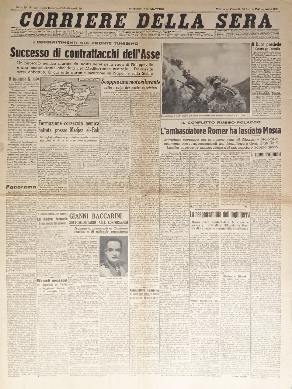 Quotidiano Corriere della Sera N. 103 - 1943 Successo di …
