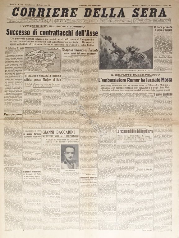 Quotidiano Corriere della Sera N. 103 - 1943 Successo di …
