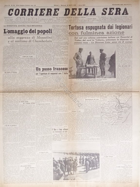 Quotidiano Corriere della Sera N. 93 - 1938 Rinnovata amicizia …