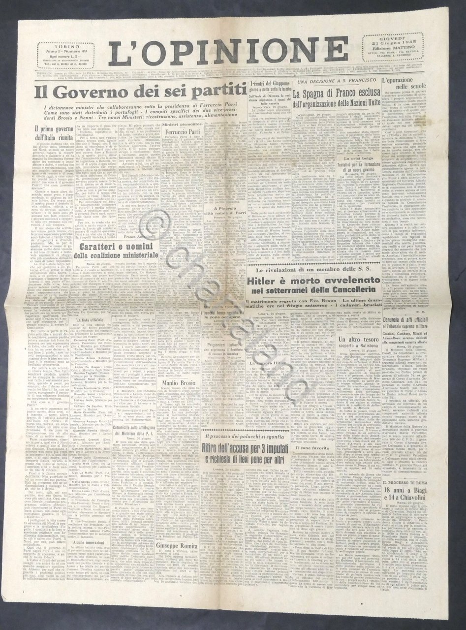 Quotidiano di Torino - L'Opinione - N. 49 - 1945 …