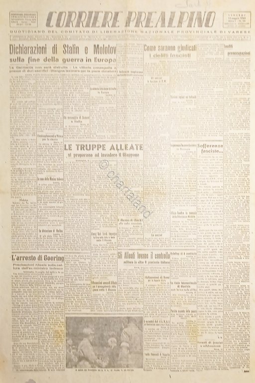 Quotidiano di Varese - Corriere Prealpino N. 16 Anno I - Stalin e Molotov - 1945