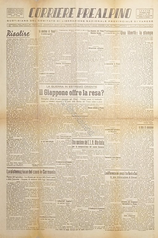 Quotidiano di Varese - Corriere Prealpino N. 24 Anno I Giappone offre resa 1945