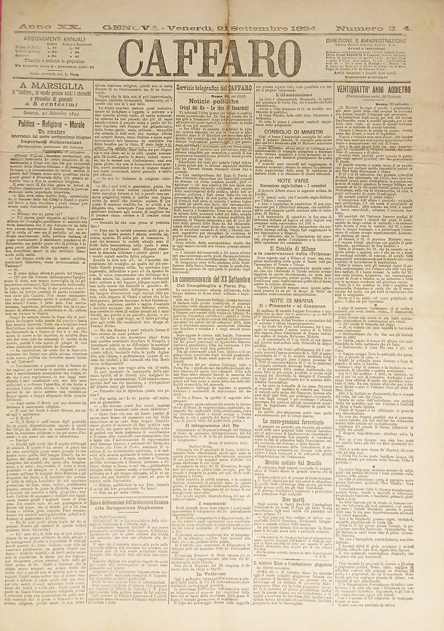 Quotidiano Genova - Caffaro n. 234 - 1894 | Immagine principale