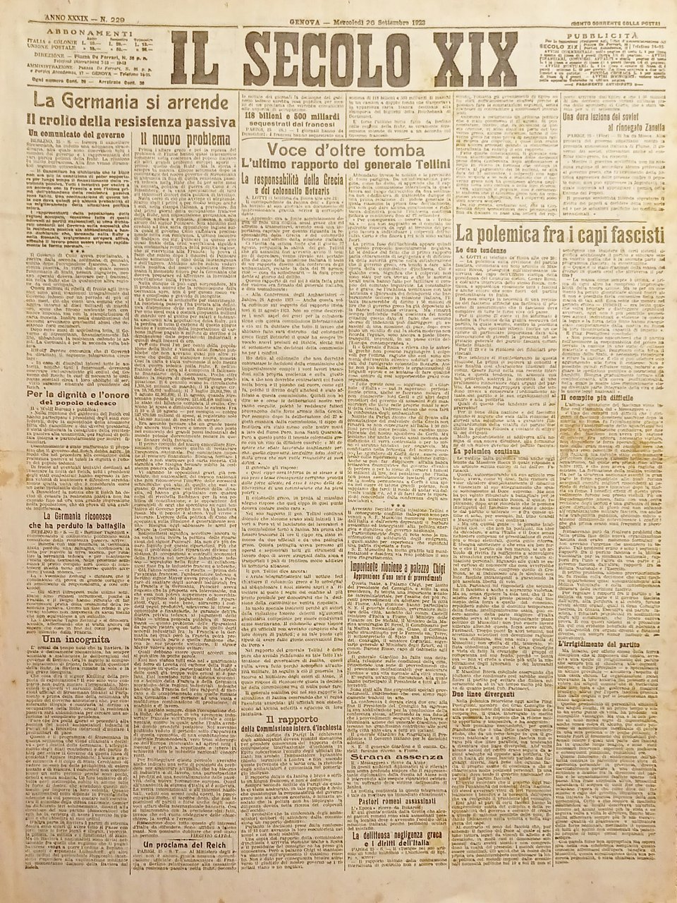 Quotidiano Genova - Il Secolo XIX - n. 229 - …
