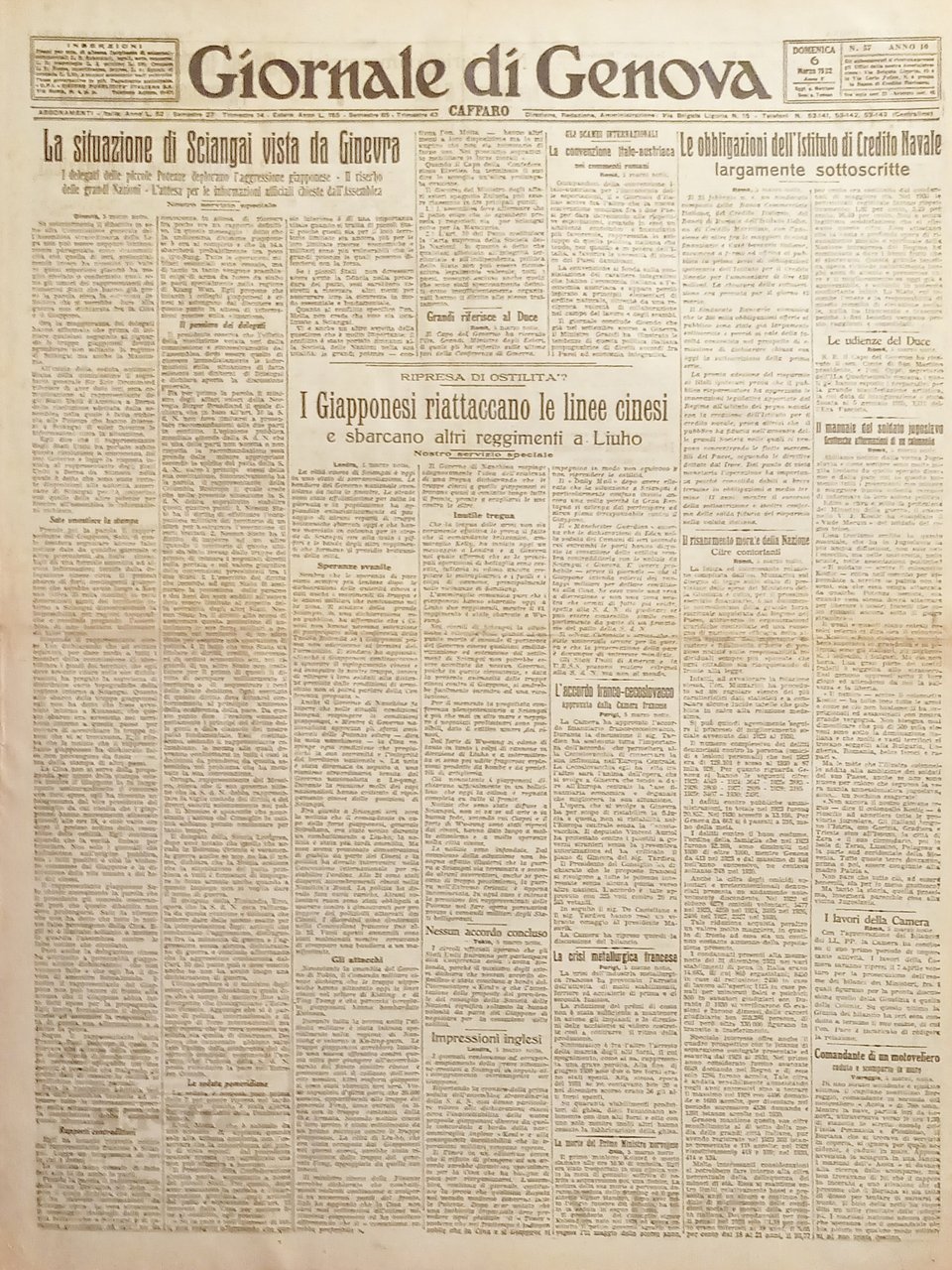Quotidiano Giornale di Genova N. 57 Situazione di Shanghai vista …