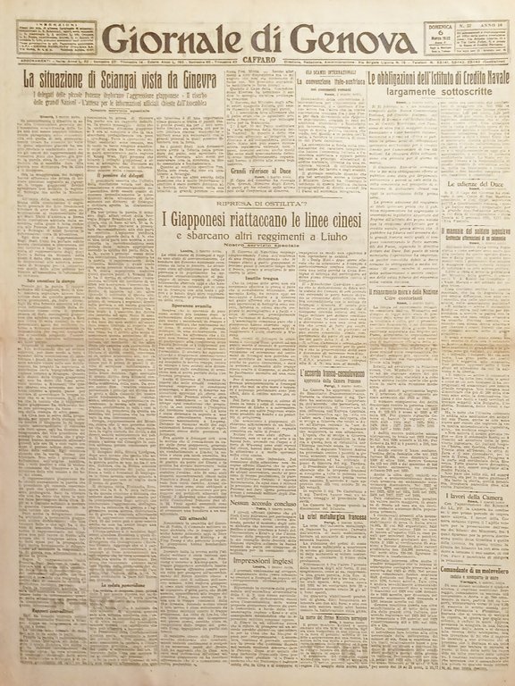 Quotidiano Giornale di Genova N. 57 Situazione di Shanghai vista da Ginevra 1932