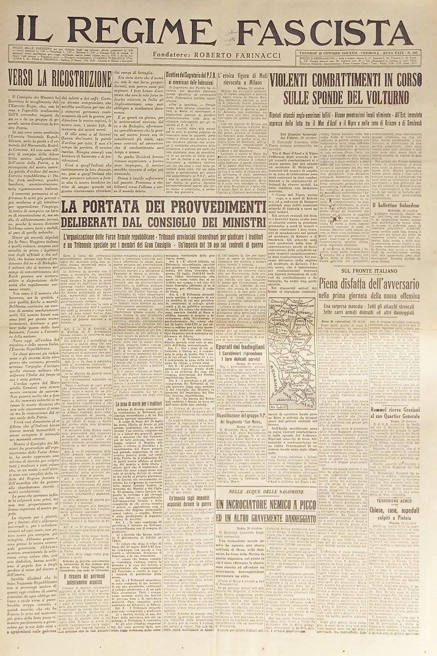 Quotidiano Il Regime Fascista n. 205 - 1943 Combattimenti sulle …