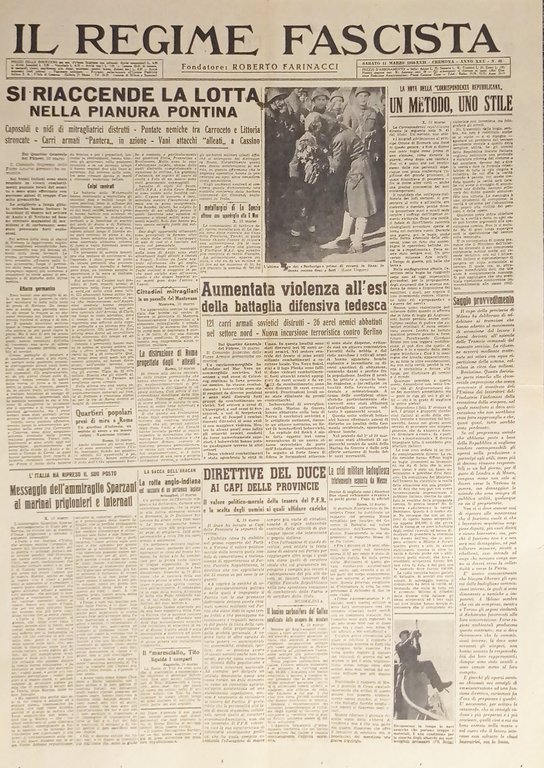 Quotidiano Il Regime Fascista n. 61 - 1944 Riaccende lotta nella Pianura Pontina