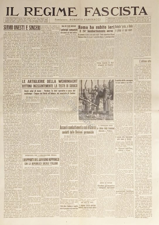 Quotidiano Il Regime Fascista n. 64 - 1944 Le Artiglierie …