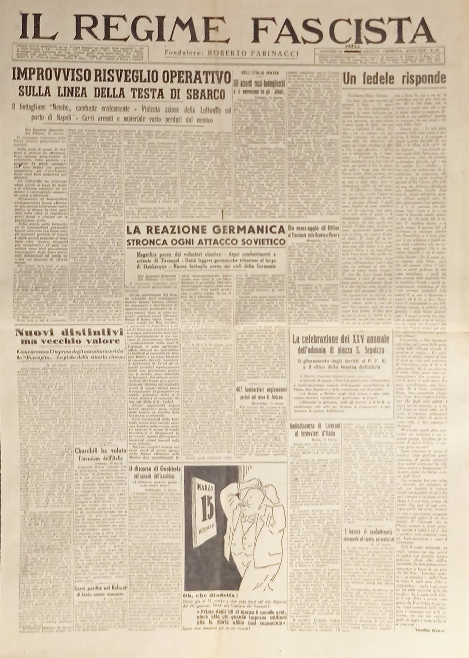 Quotidiano Il Regime Fascista n. 65 - 1944 Risveglio sulla …