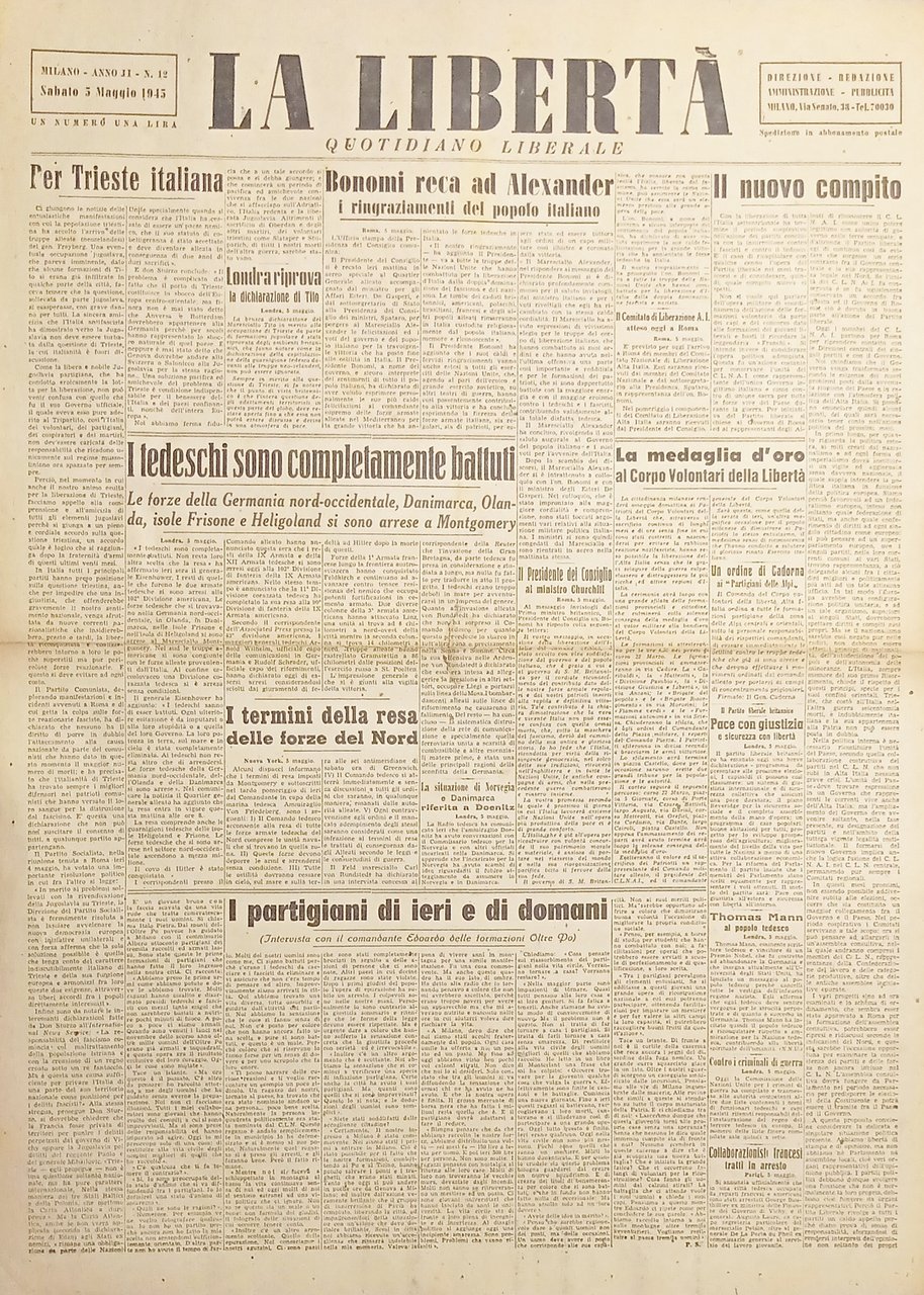Quotidiano Liberale Milano - La Libertà N. 12 Tedeschi sono … | Immagine principale