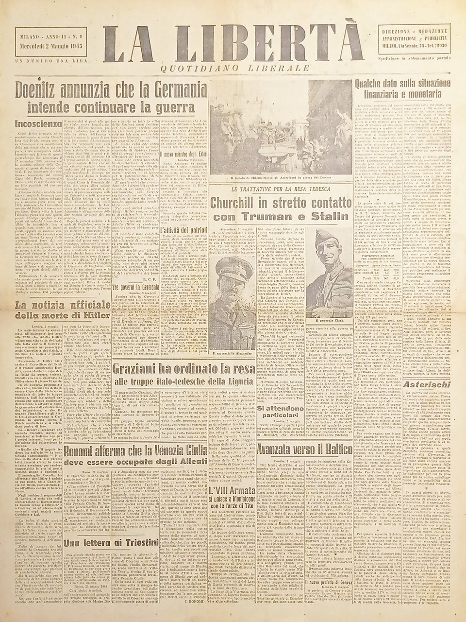 Quotidiano Liberale Milano La Libertà N. 9 - Churchill con … | Immagine principale