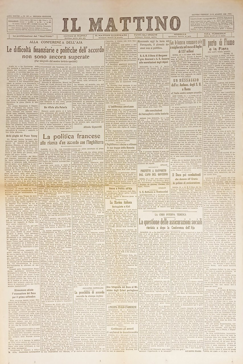 Quotidiano Napoli - Il Mattino n. 195 - 1929 Le …