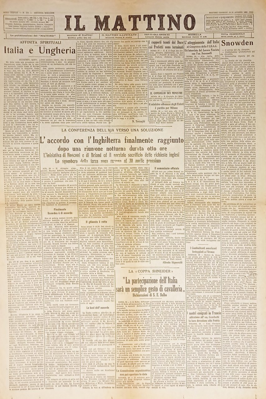 Quotidiano Napoli - Il Mattino n. 206 - 1929 Italia …