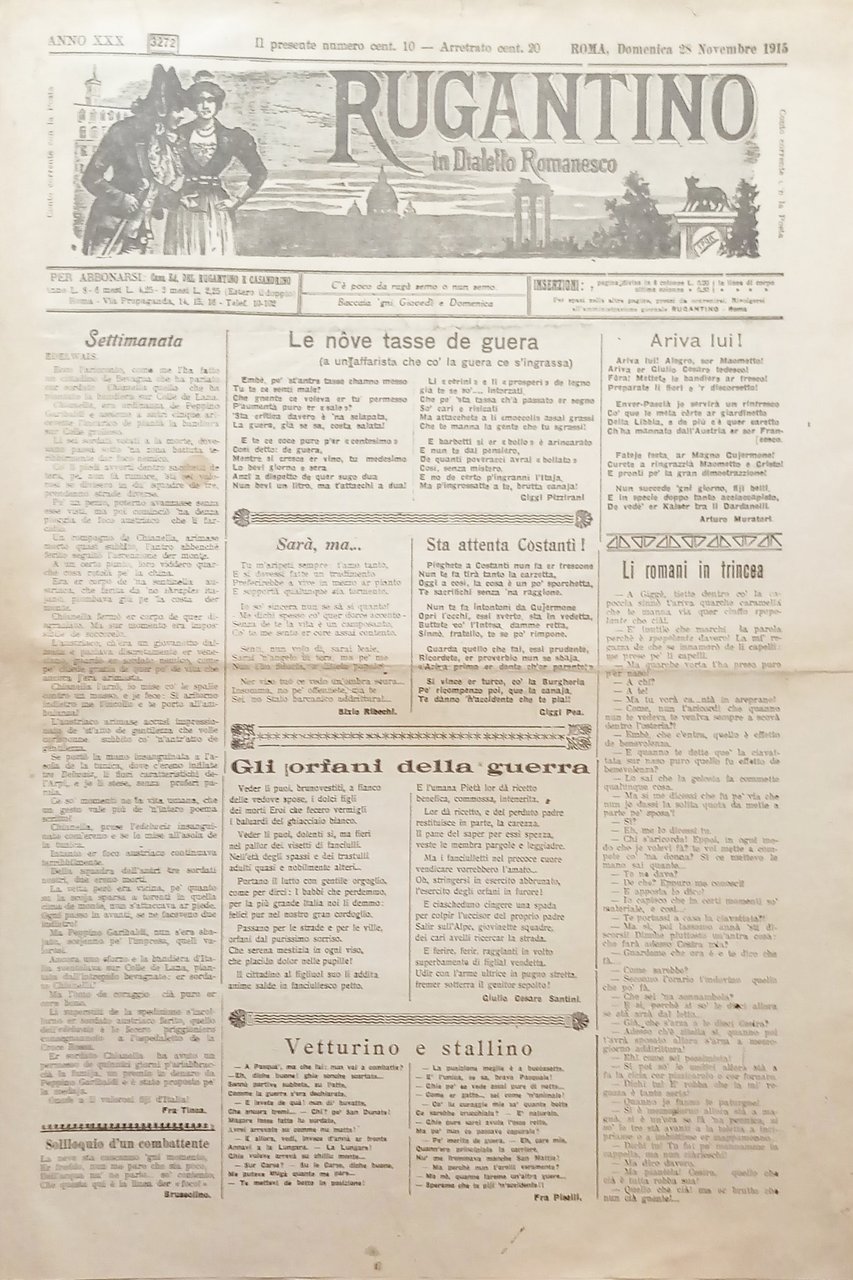 Quotidiano Satirico - Politico in Dialetto Romanesco - Rugantino N. … | Immagine principale