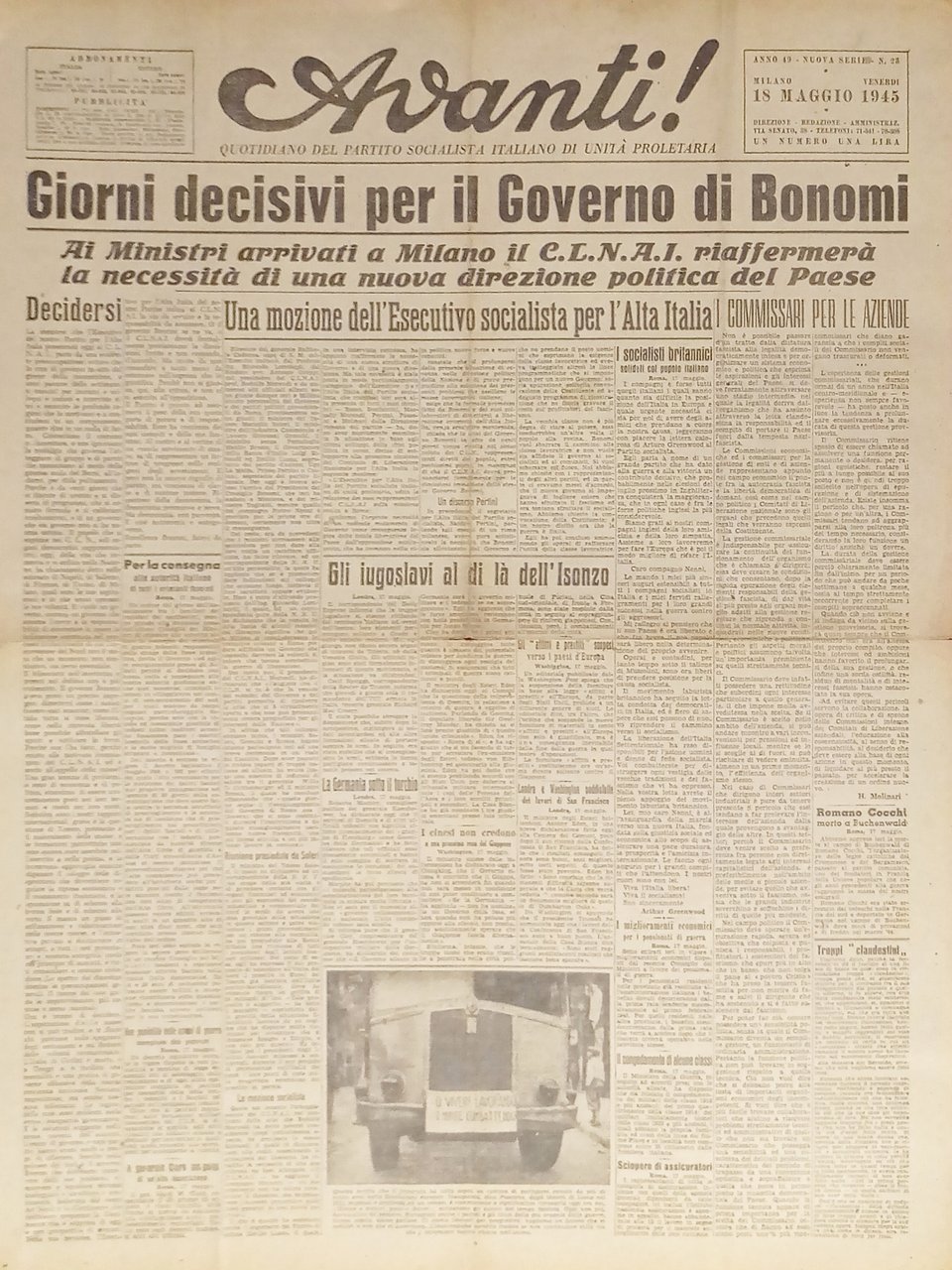 Quotidiano Socialista - Avanti! N. 23 - 1945 Giorni decisivi … | Immagine principale