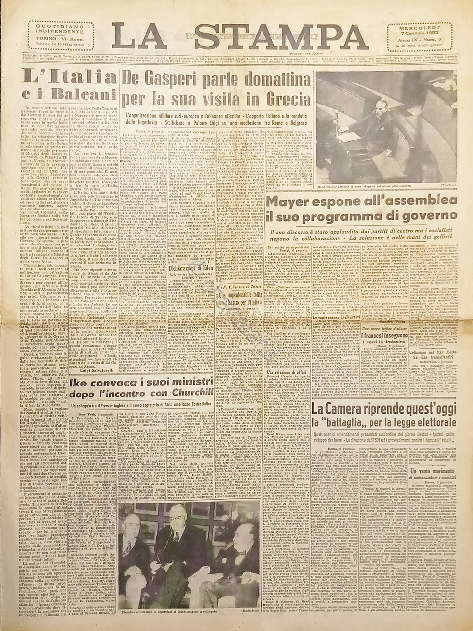 Quotidiano Torino - La Stampa N. 6 - 1953 Visita …