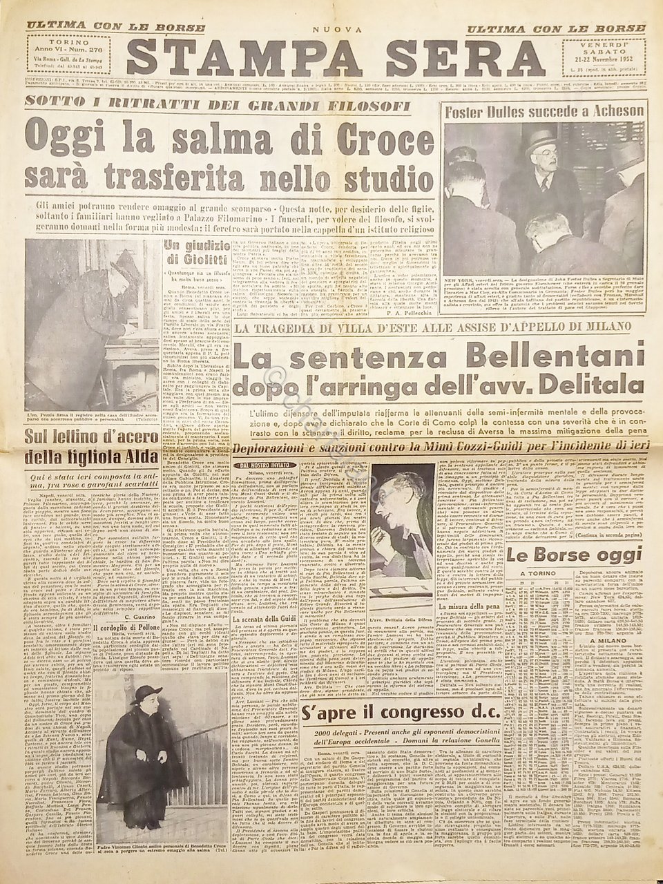 Quotidiano Torino - La Stampa Sera N. 276 - 1952 …