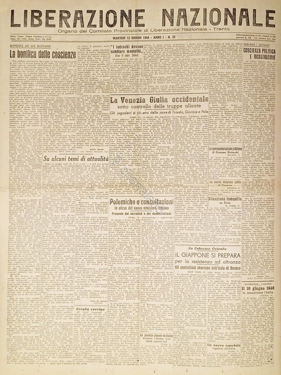 Quotidiano Trento - Liberazione Nazionale n.20 - 1945 Venezia Giulia … | Immagine Gallery 2