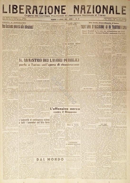Quotidiano Trento - Liberazione Nazionale n. 47 - 1945 Ministro … | Immagine Gallery 2