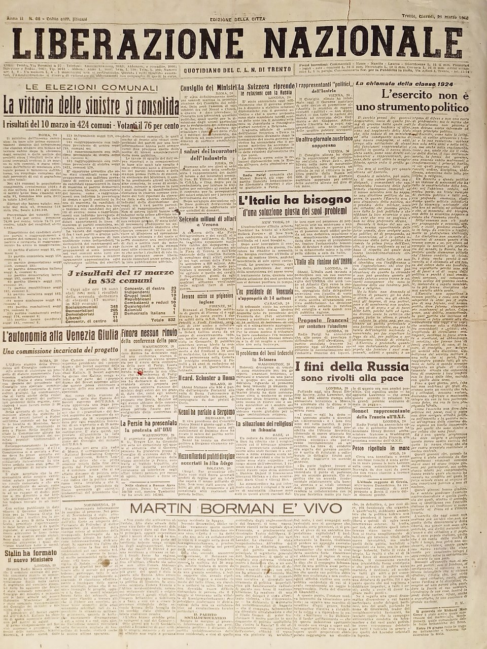 Quotidiano Trento - Liberazione Nazionale n. 68 - 1946 Vittoria … | Immagine principale