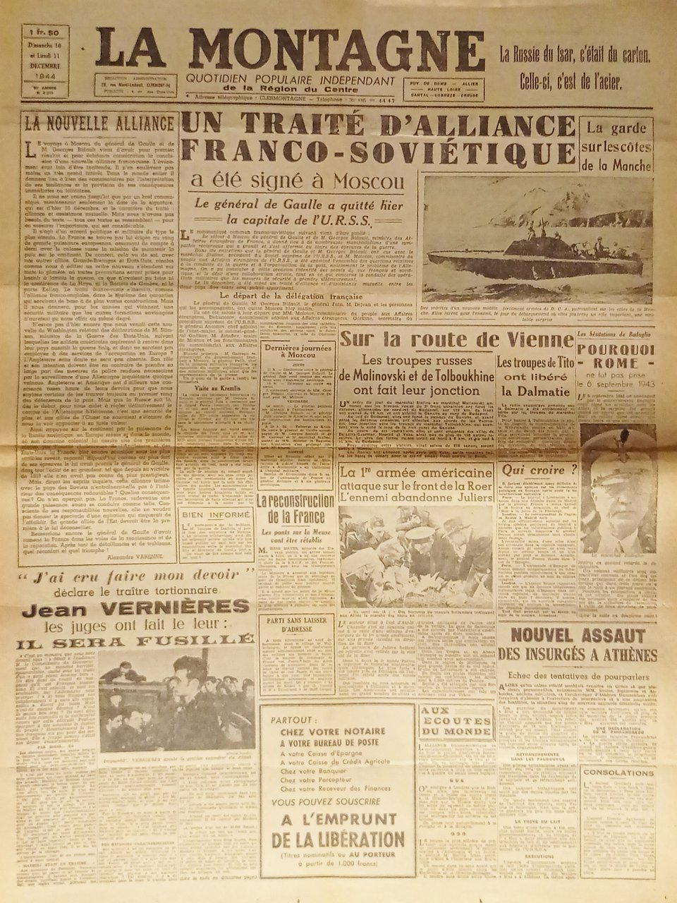Quotidien - La Montagne N. 8.319 - 1944 Un traité … | Immagine principale