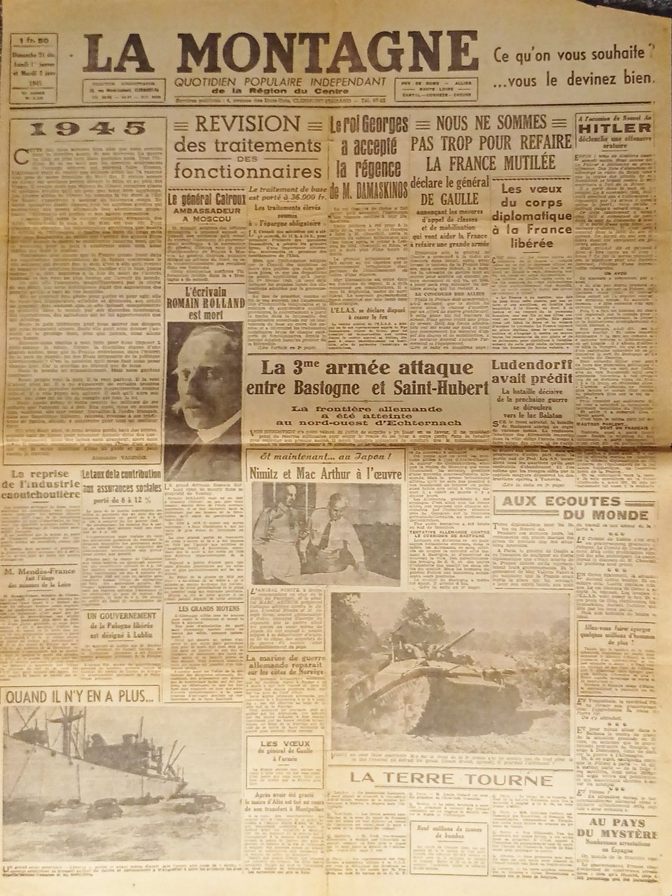 Quotidien - La Montagne N. 8.336 - 1945 La 3me … | Immagine principale