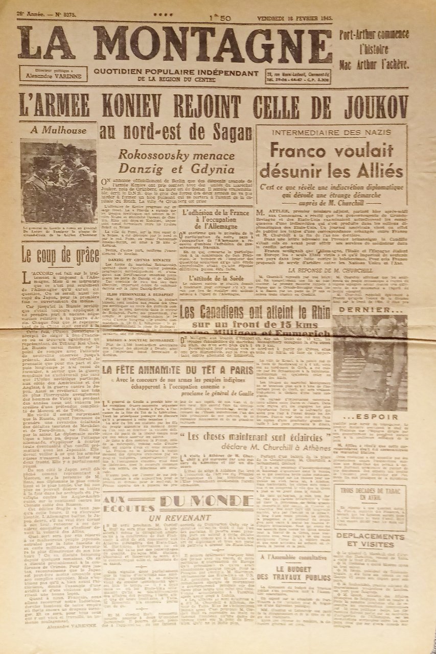 Quotidien - La Montagne N. 8375 - 1945 L'Armée Koniev … | Immagine principale