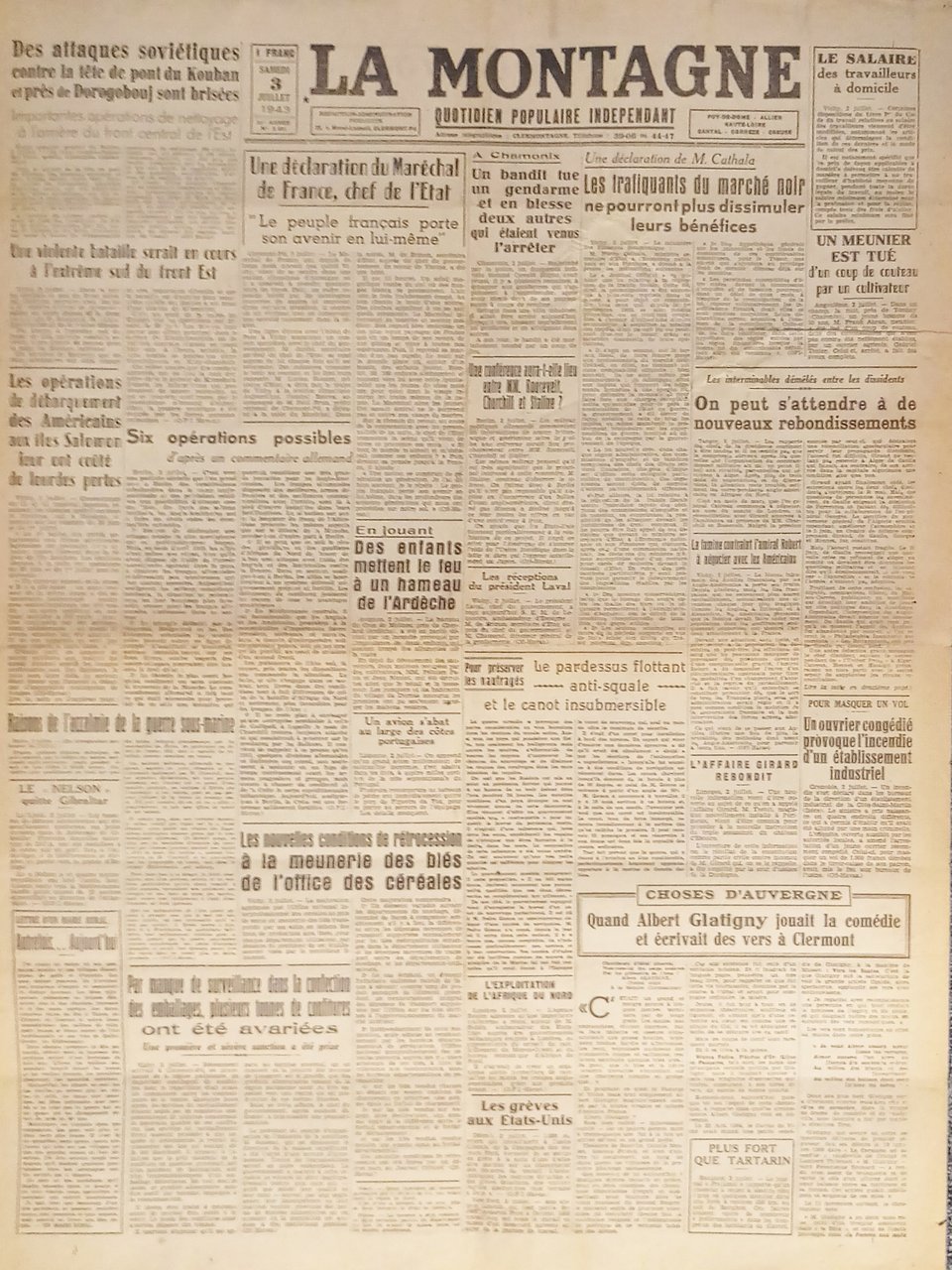 Quotidien - La Montagne N. 8501 - 1943 Une déclaration … | Immagine principale