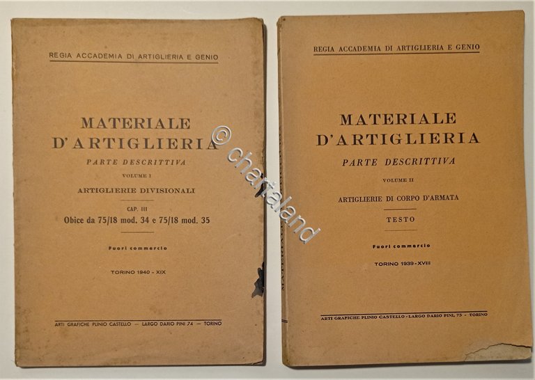 R. Accademia Artiglieria Genio - Materiale d'Artiglieria - ed. 1939/40 …