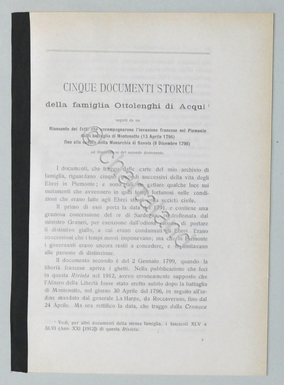 R. Ottolenghi - Cinque documenti storici della famiglia Ottolenghi di … | Immagine principale