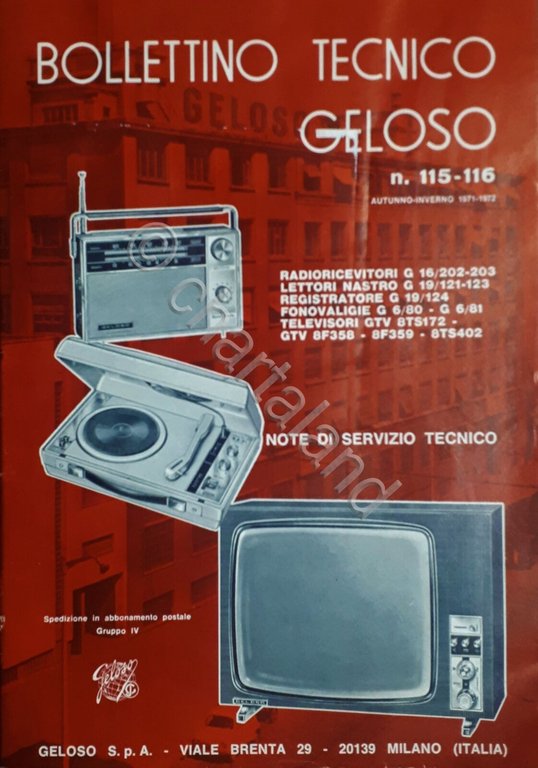 Radiotecnica - Bollettino Tecnico Geloso n. 115 / 116 - …