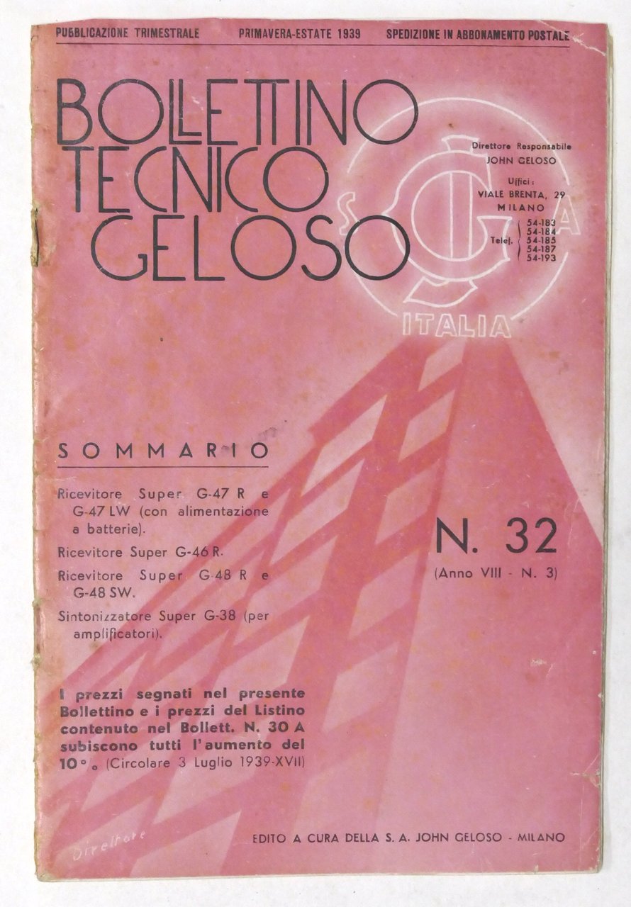 Radiotecnica - Bollettino Tecnico Geloso n. 32 - Primavera-Estate 1939