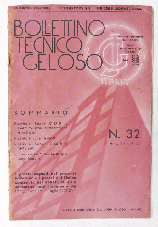 Radiotecnica - Bollettino Tecnico Geloso n. 32 - Primavera-Estate 1939